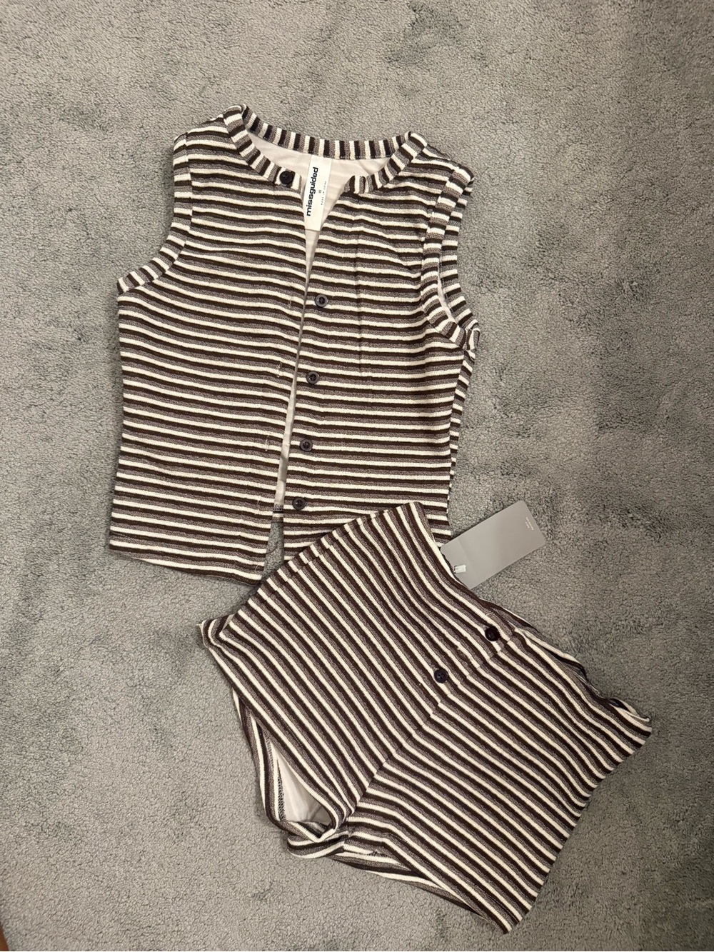 Missguided + Brown and White Striped Sleeveless Set